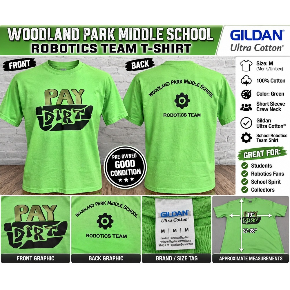 Gildan Woodland Park Middle School Robotics Team T-Shirt Green Mens Medium
